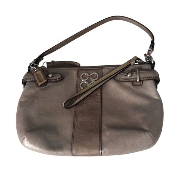 Coach Gray Signature C Logo Leather Wristlet Handbag - Picture 1 of 14